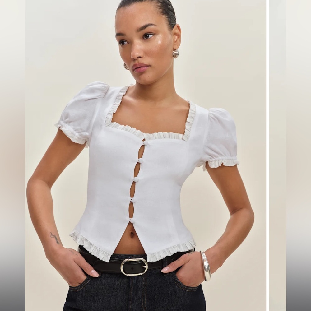 Reformation Rosemary Linen Top Ivory - Size 8